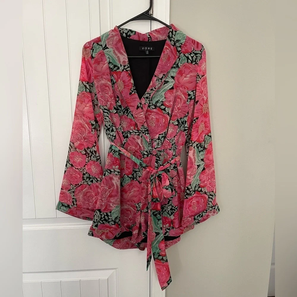 These Three Boutique Morocco Surplice Romper Floral Romper Tropical Small
